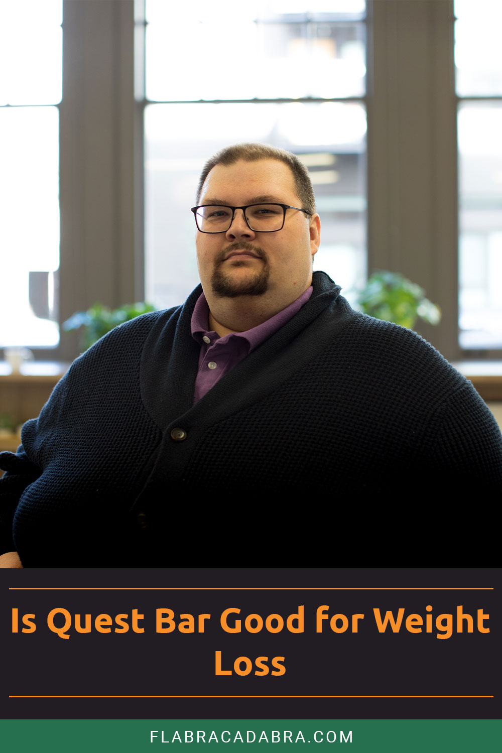 Overweight man with glasses in a black jacket - Is Quest Bar Good for Weight Loss