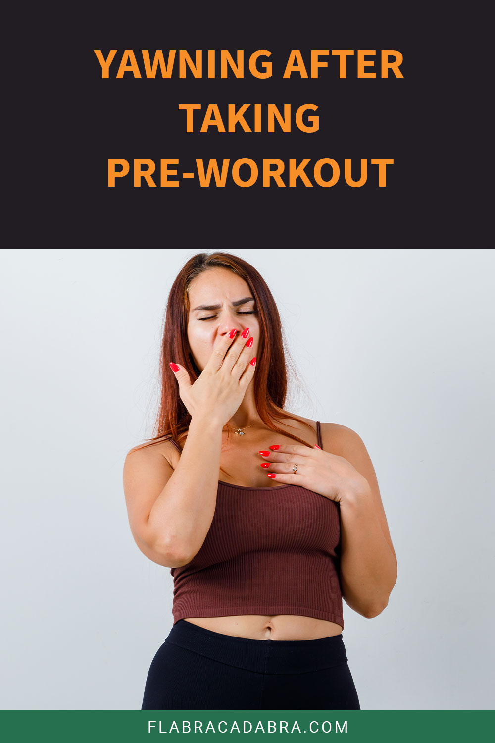 a woman yawning standing in front of a white wall - Yawning After Taking Pre-Workout