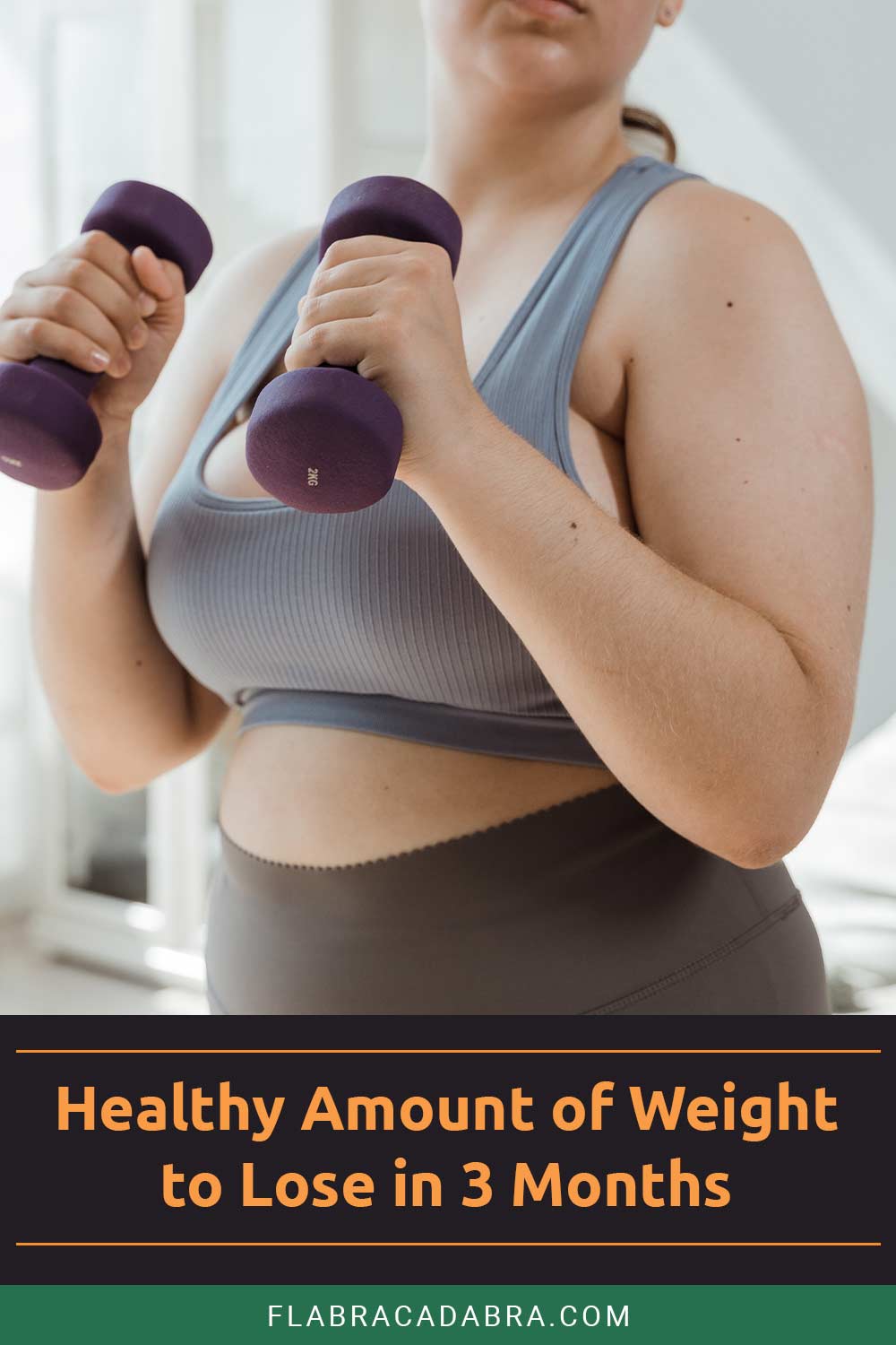 Overweight woman with dumbbells in two hands - Healthy Amount of Weight to Lose in 3 Months